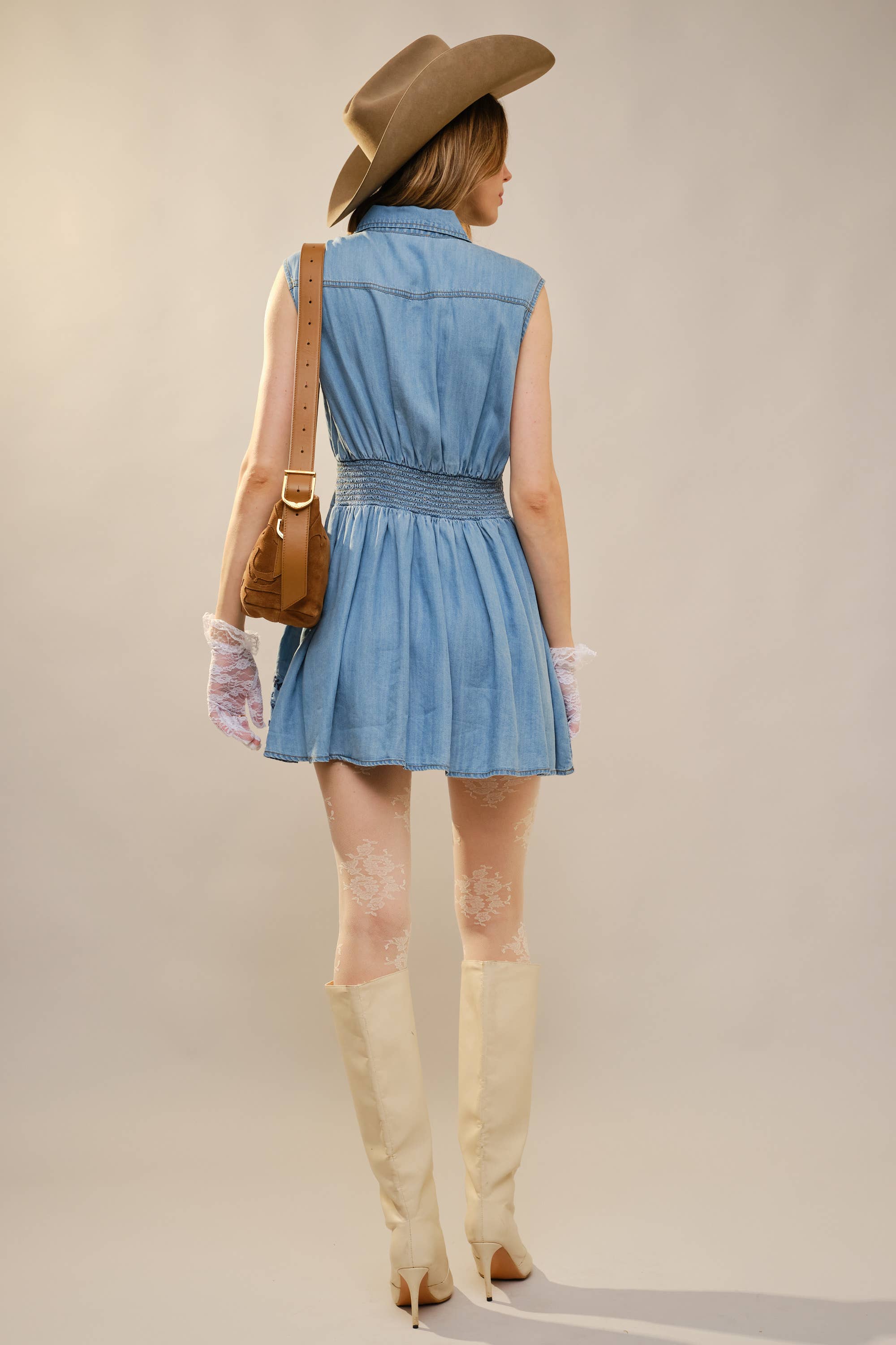 sachin and babi light blue dress Embroidered Self Tie Midwash Denim Dress main image 1