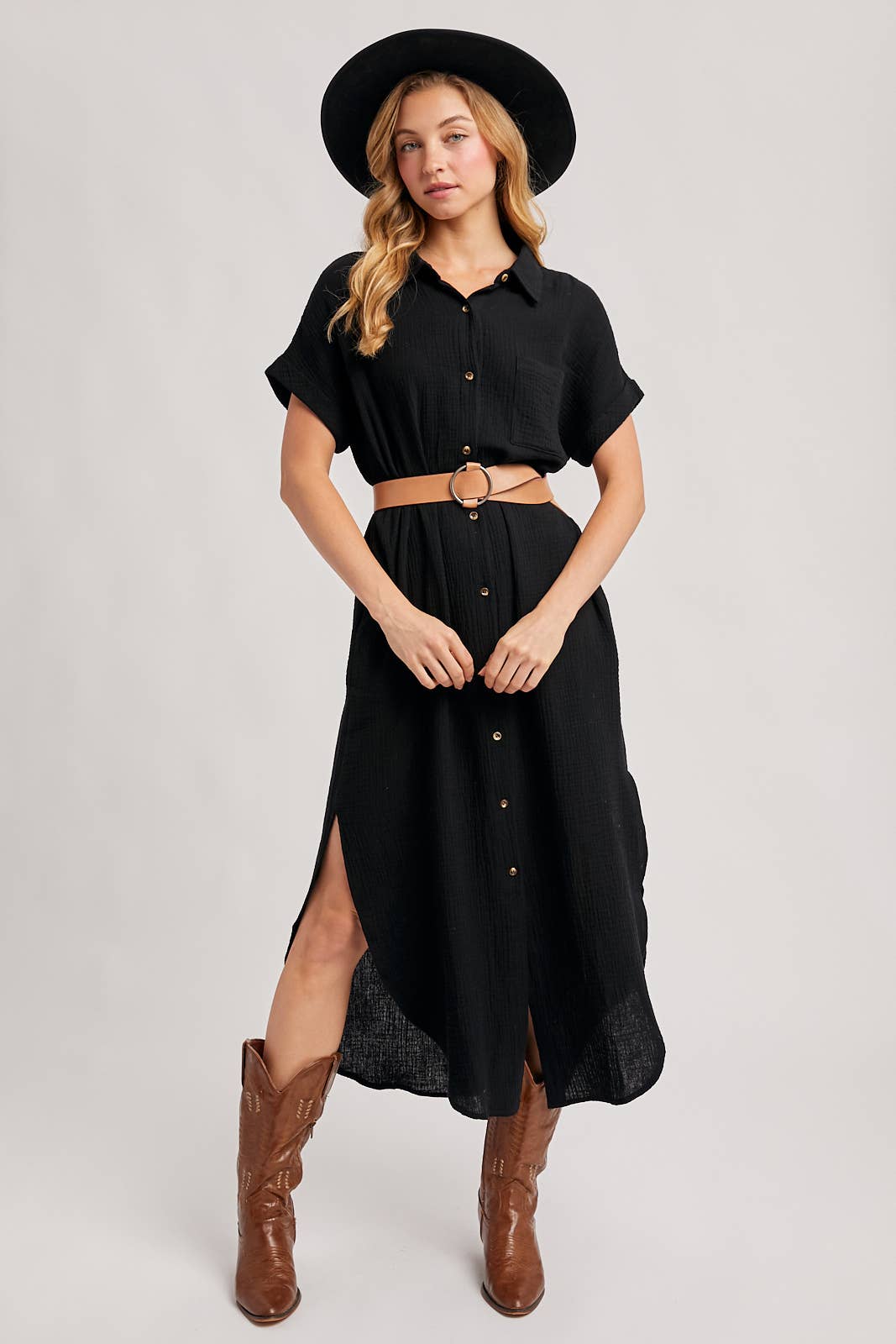 button up flowy dress Flowy Button-Up T-Shirt Midi Dress