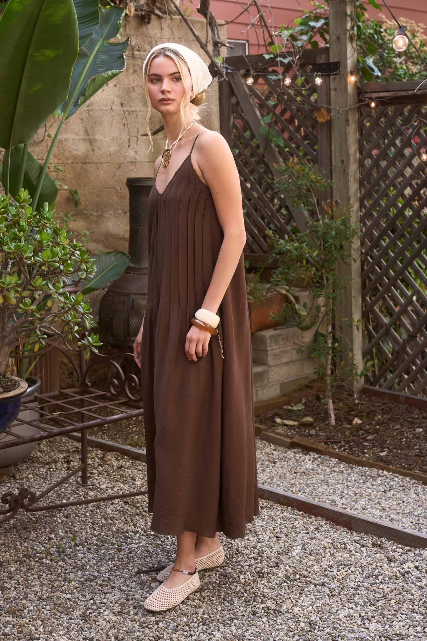 pleated strappy maxi dress Magnani Strappy Pleated Maxi Dress