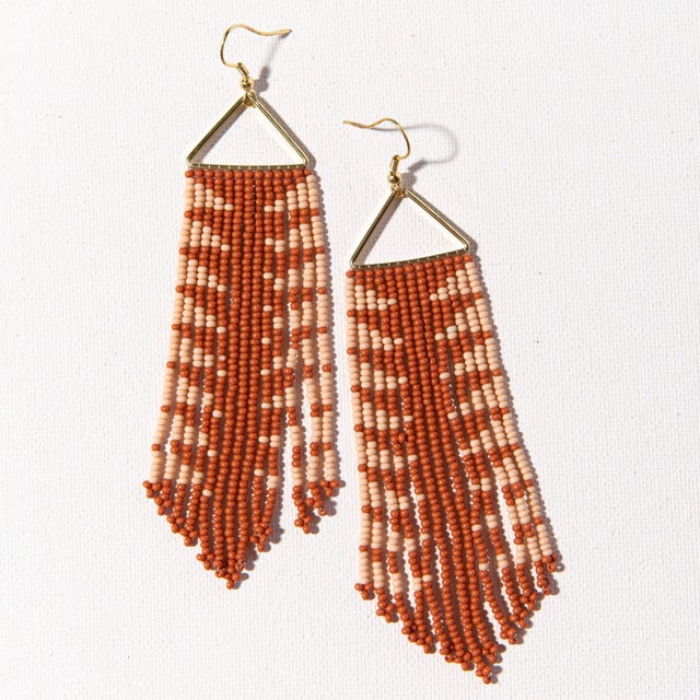 Emilie Arrow Beaded Fringe Earrings Rust by INK+ALLOY